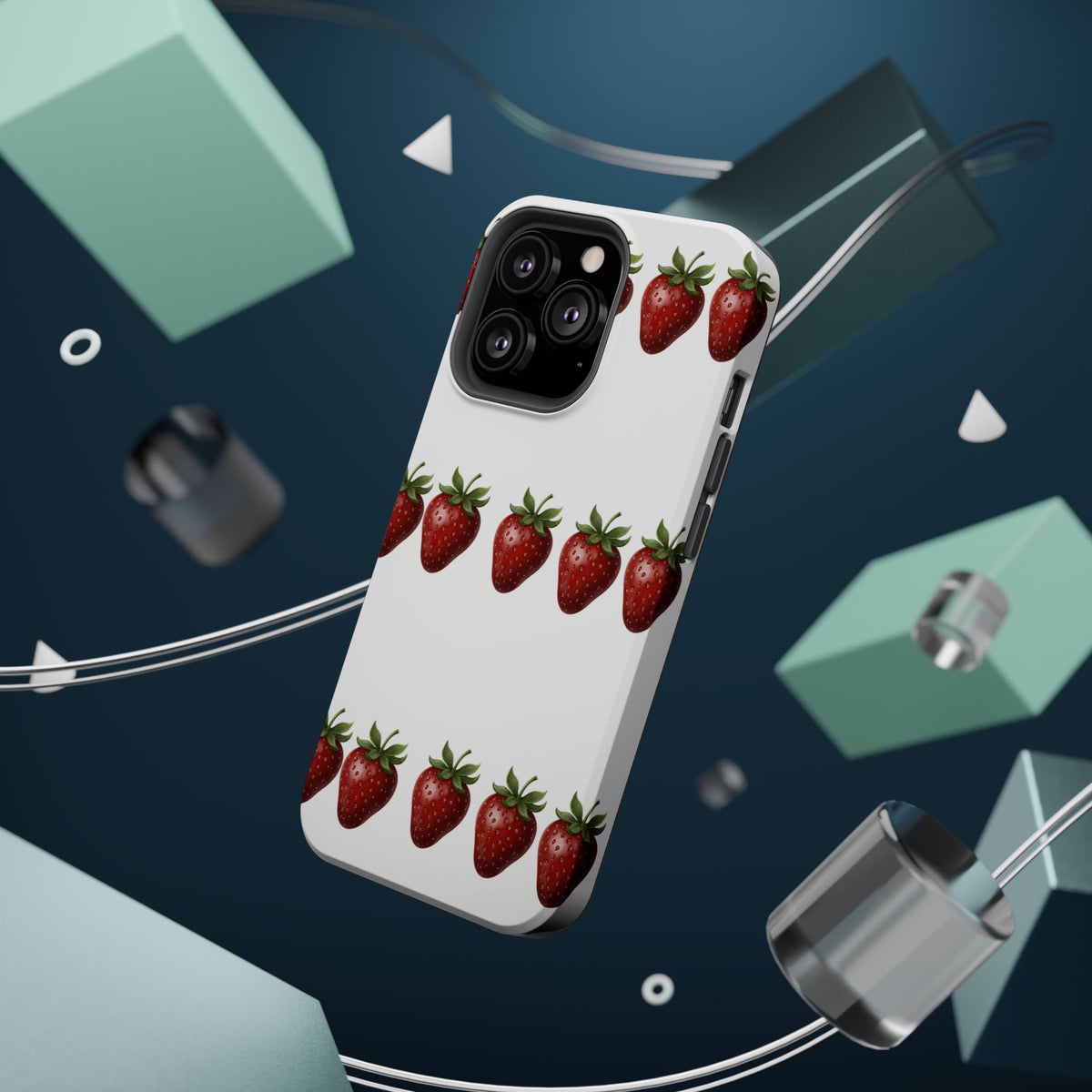Strawberry Row Phone Case — White MagSafe Magnetic Impact-Resistant Cover