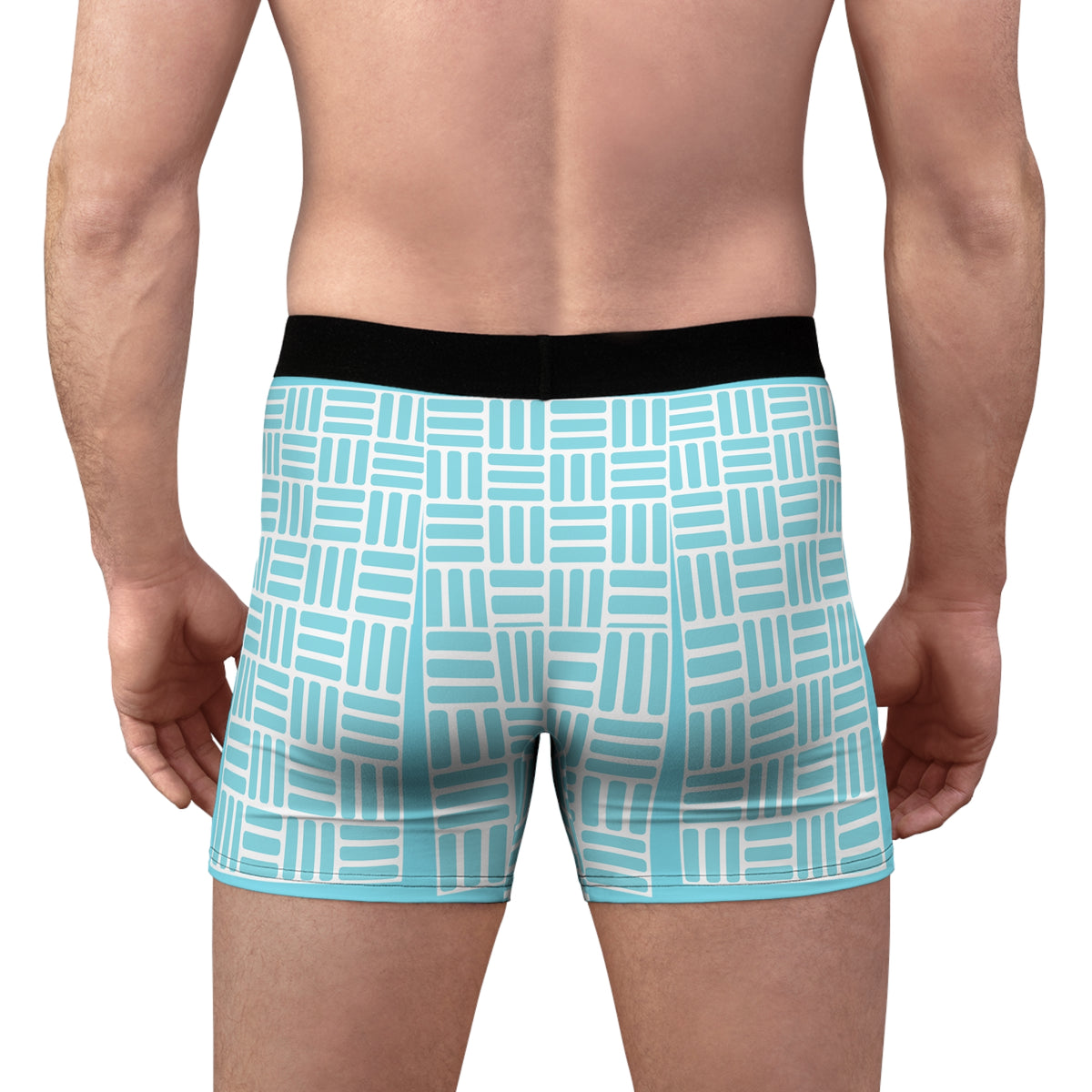 AOP Men’s Boxer Briefs — Aqua Geometric Grid Print