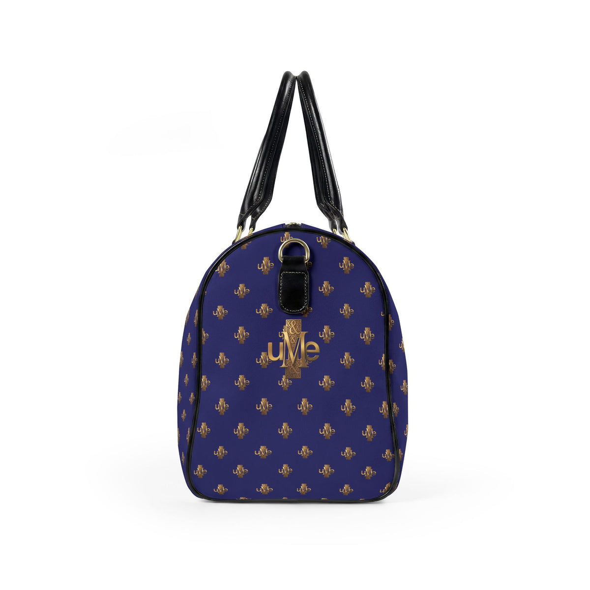 UME Logo Faux-Leather Travel Bag — Navy and Gold Weekender