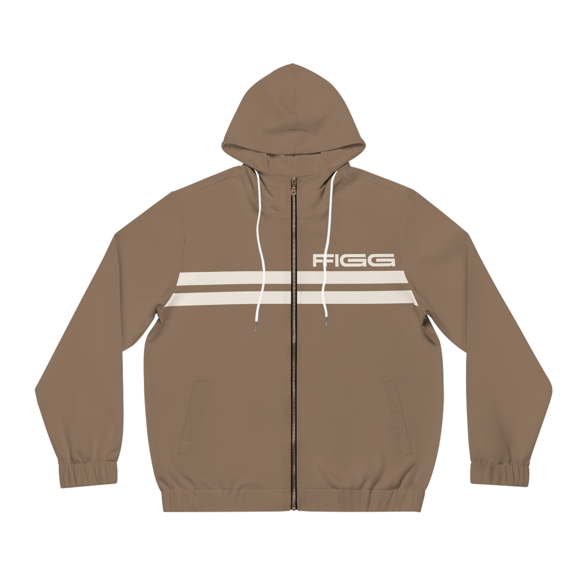 FFiGG Striped Full-Zip Hoodie — Taupe All-Over Print