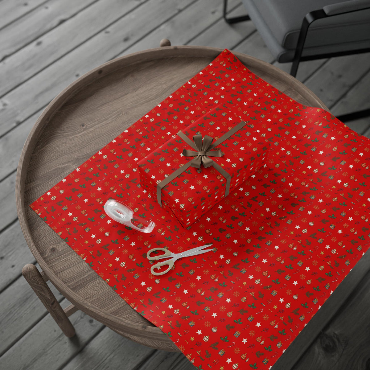 Christmas Wrapping Paper Roll — Red Holiday Ornaments Pattern