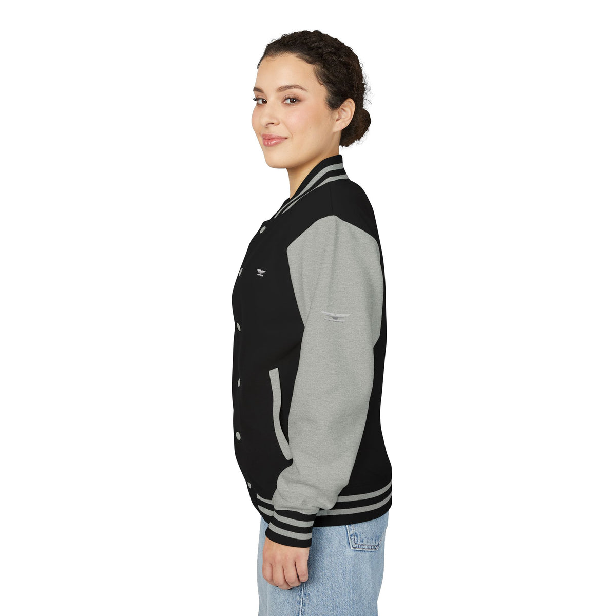Black and White Varsity Jacket with Winged Logo