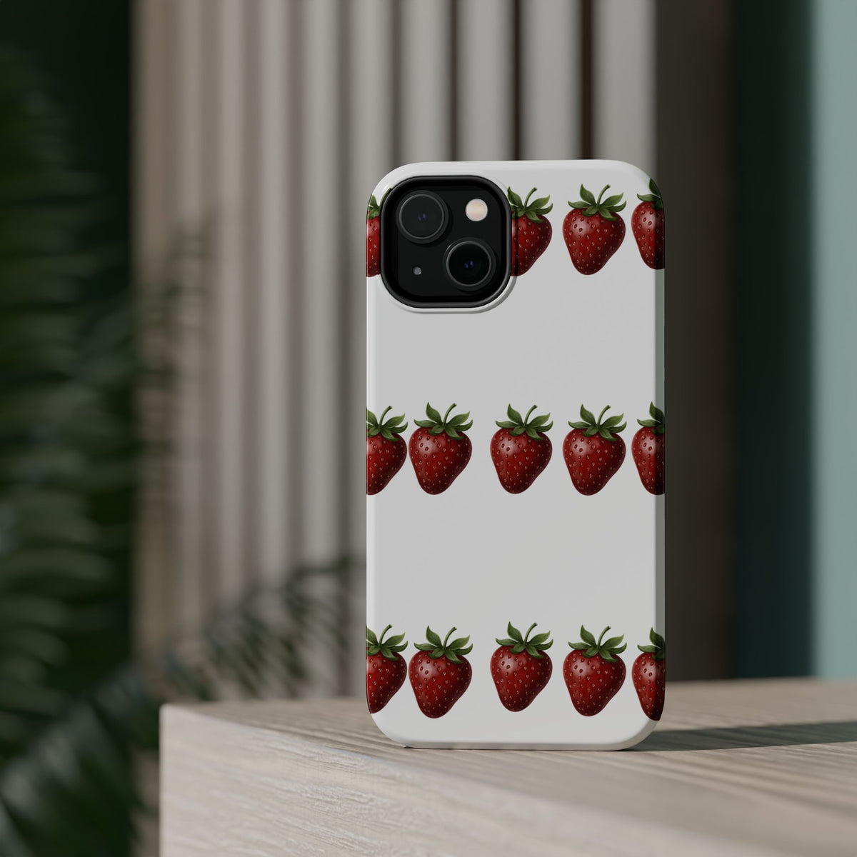 Strawberry Row Phone Case — White MagSafe Magnetic Impact-Resistant Cover