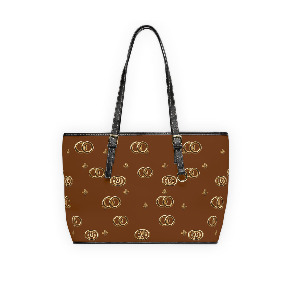 PU Leather Shoulder Bag — Dark Orange Gold Emblem Tote