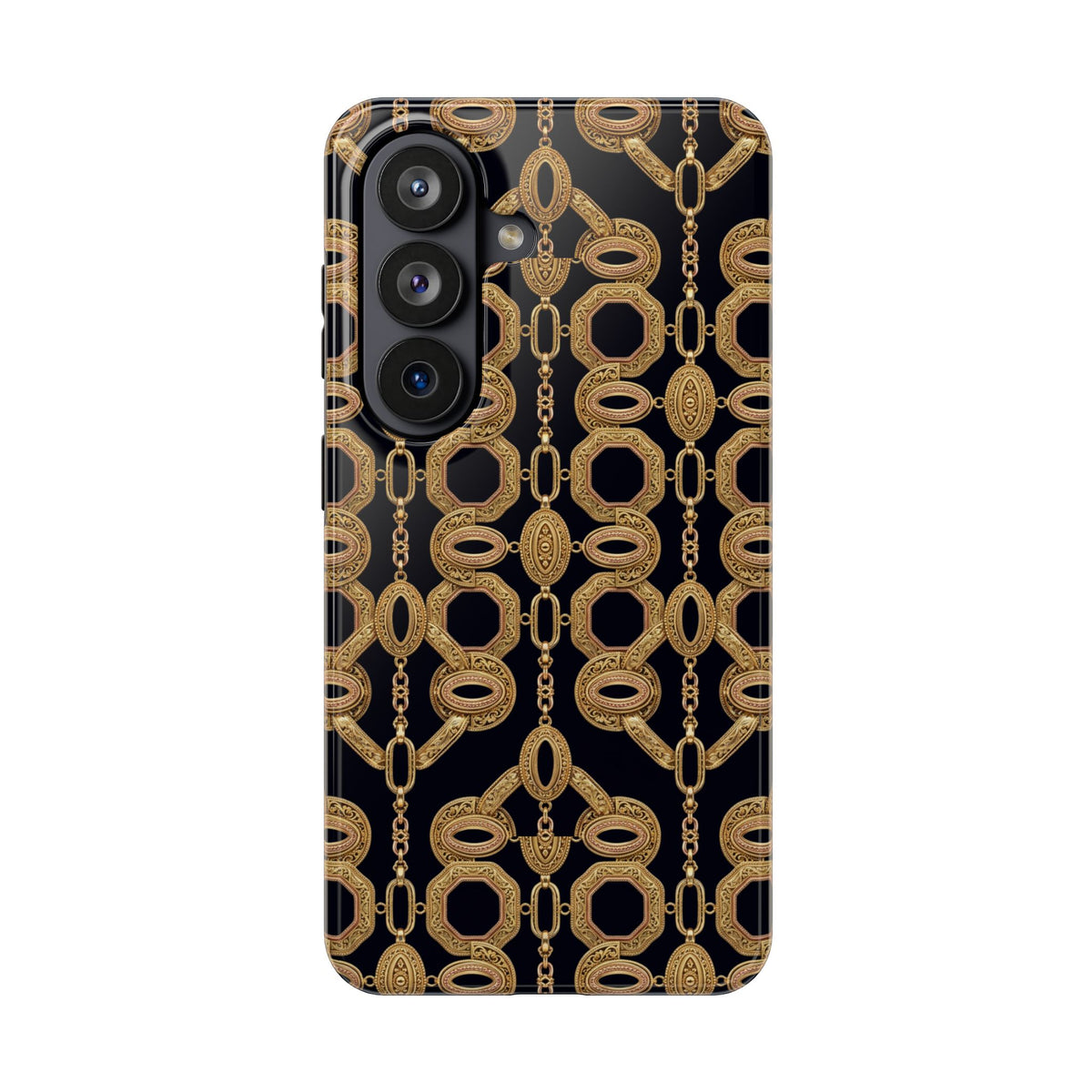 Gold Chain Phone Case — Black & Gold Ornate Chain All-Over Print Tough Cover