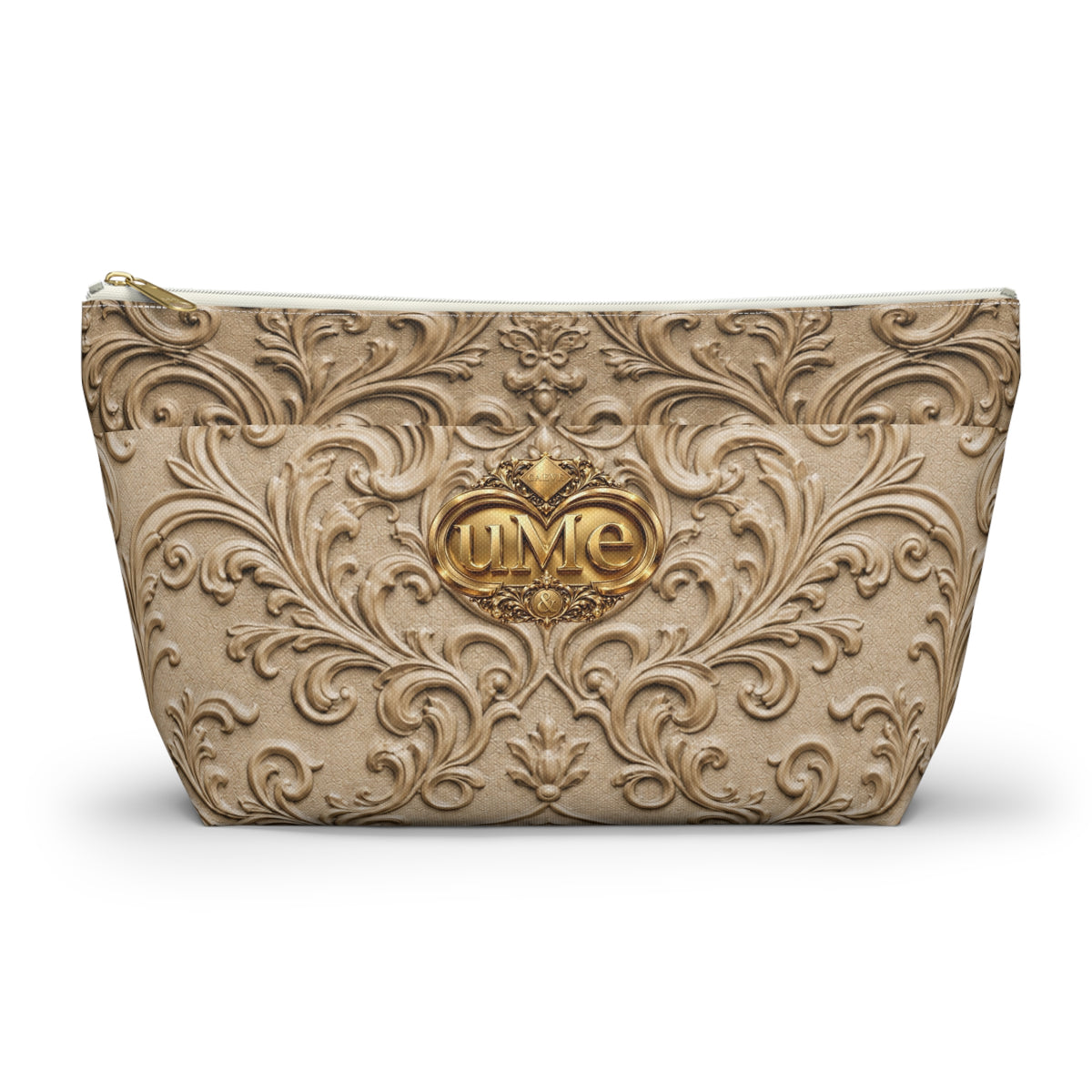 Beige UME Gold Scroll Accessory Pouch — All-Over Print