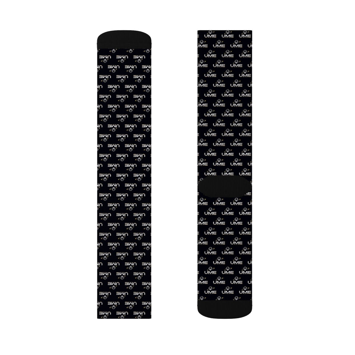 UME Monochrome Crew Socks — Black All-Over Sublimation Print