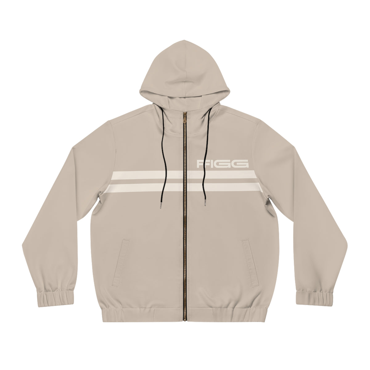 FFiGG Striped Full-Zip Hoodie — Sand Beige All-Over Print