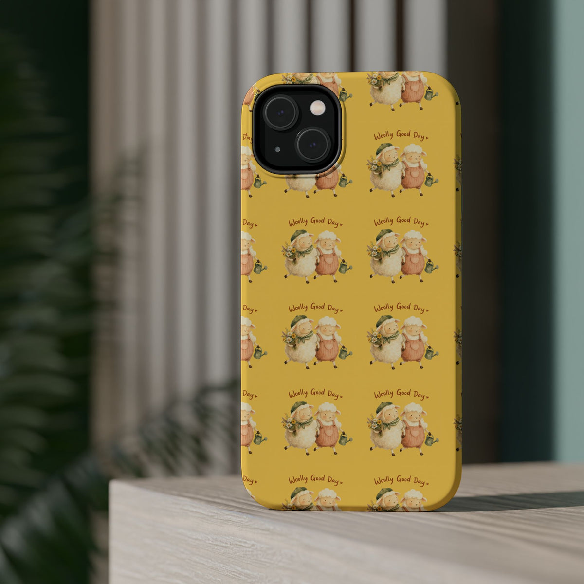 "Woolly Good Day" Phone Case — Yellow Sheep Pattern Magnetic Impact-Resistant Cover