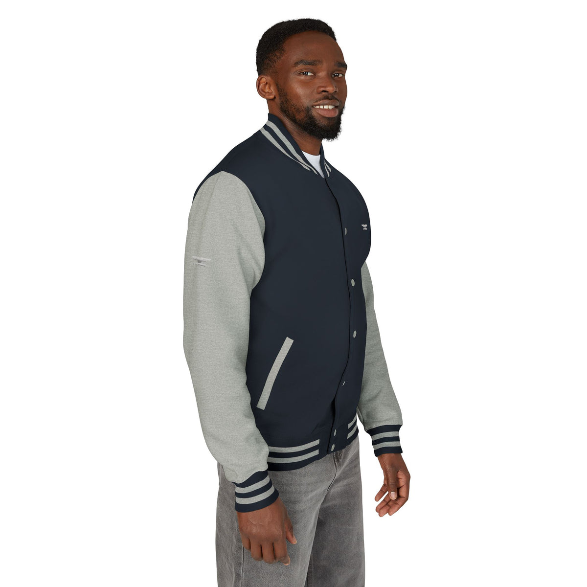 Black and White Varsity Jacket with Winged Logo