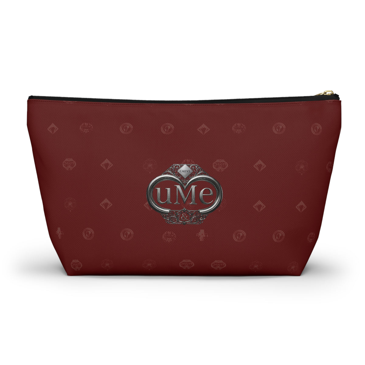 Burgundy Monogram Accessory Pouch — UME T-Bottom Cosmetic Bag