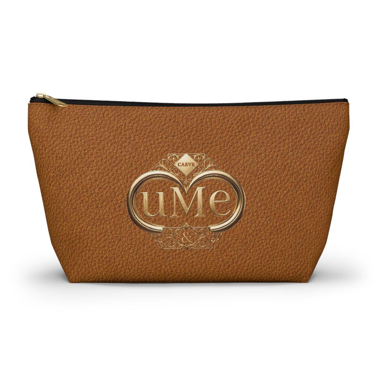 Brown Leather-Look Accessory Pouch with Gold 'uMe' Monogram