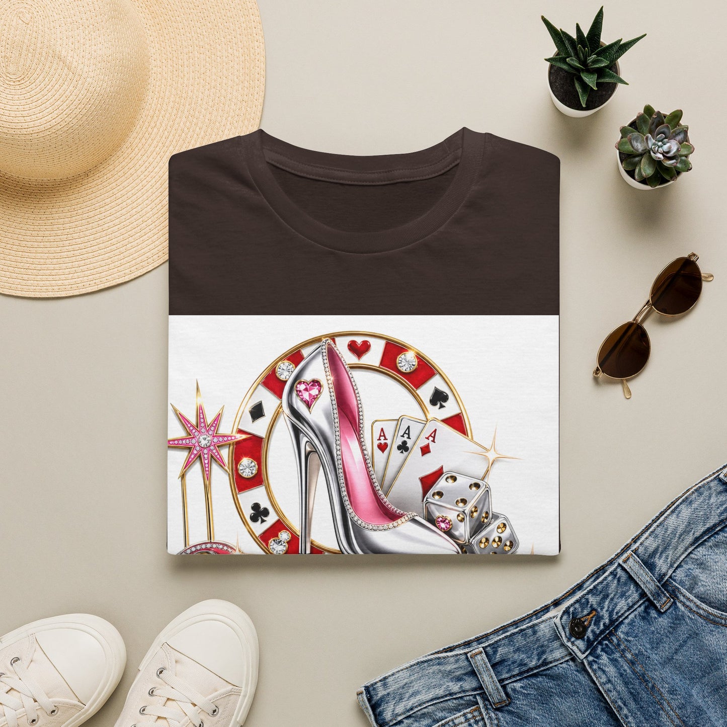 Las Vegas Casino Heels T-Shirt – Retro Vegas Cards & Dice Graphic