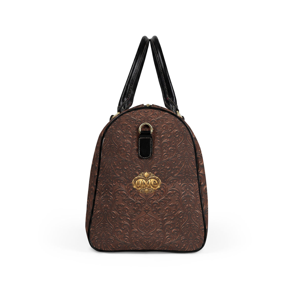 Brown Faux Leather Travel Bag — Vintage Scroll UME Weekender
