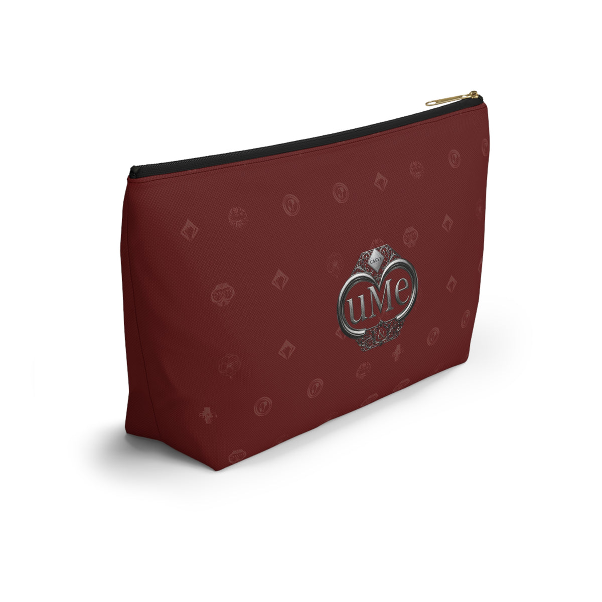 Burgundy Monogram Accessory Pouch — UME T-Bottom Cosmetic Bag
