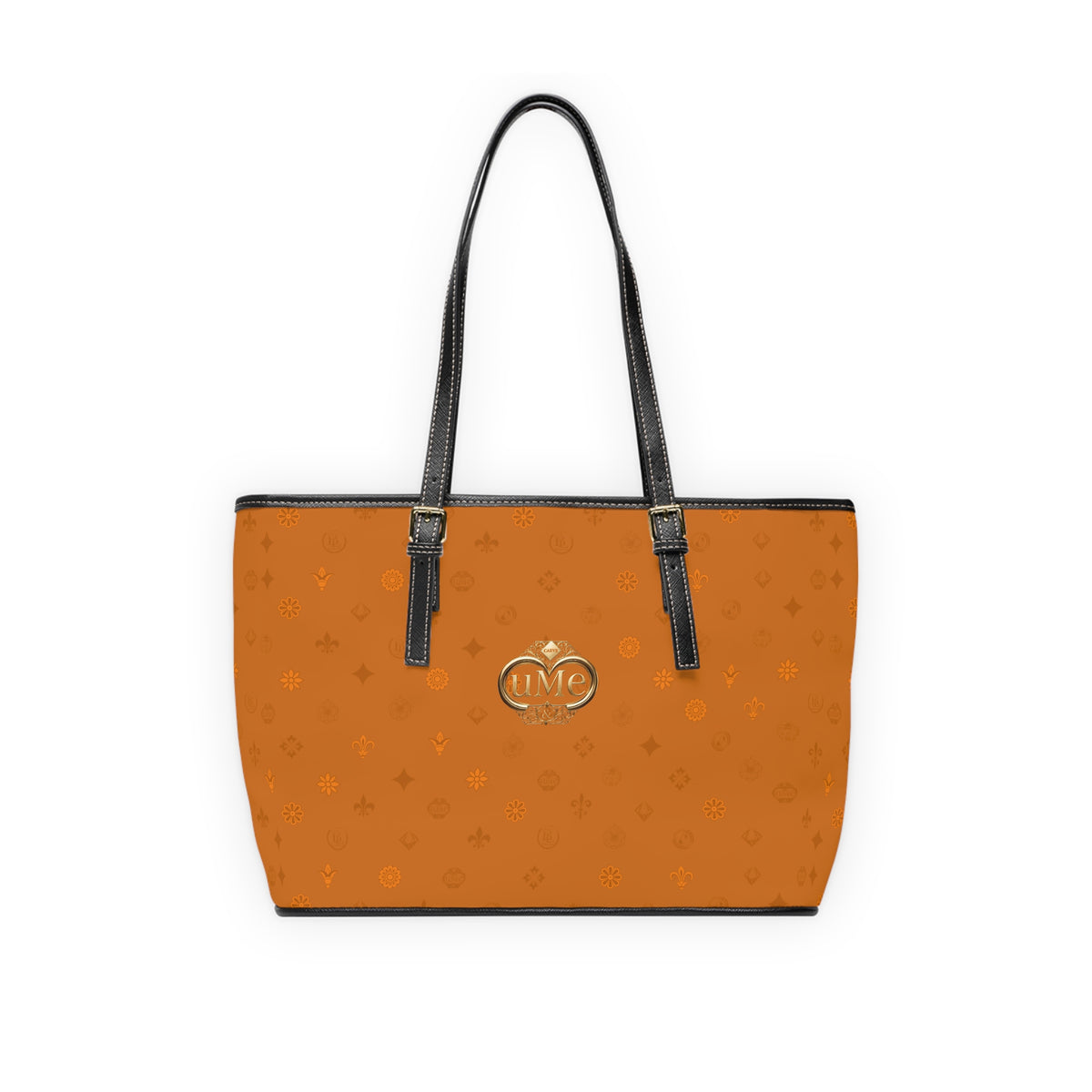 UME PU Leather Shoulder Bag — Cognac Monogram All-Over Print Tote