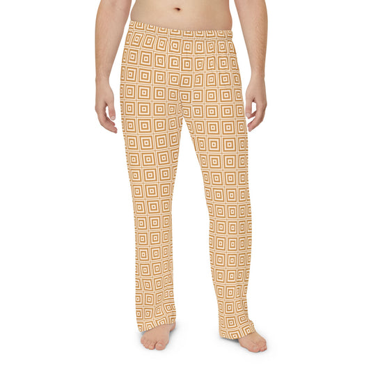 Geometric Square Pattern Pajama Pants — Men's Cozy Lounge Trousers