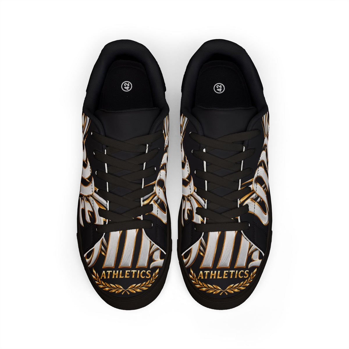 Low-Top Leather Sneakers — Black Gold Athletic Graphic
