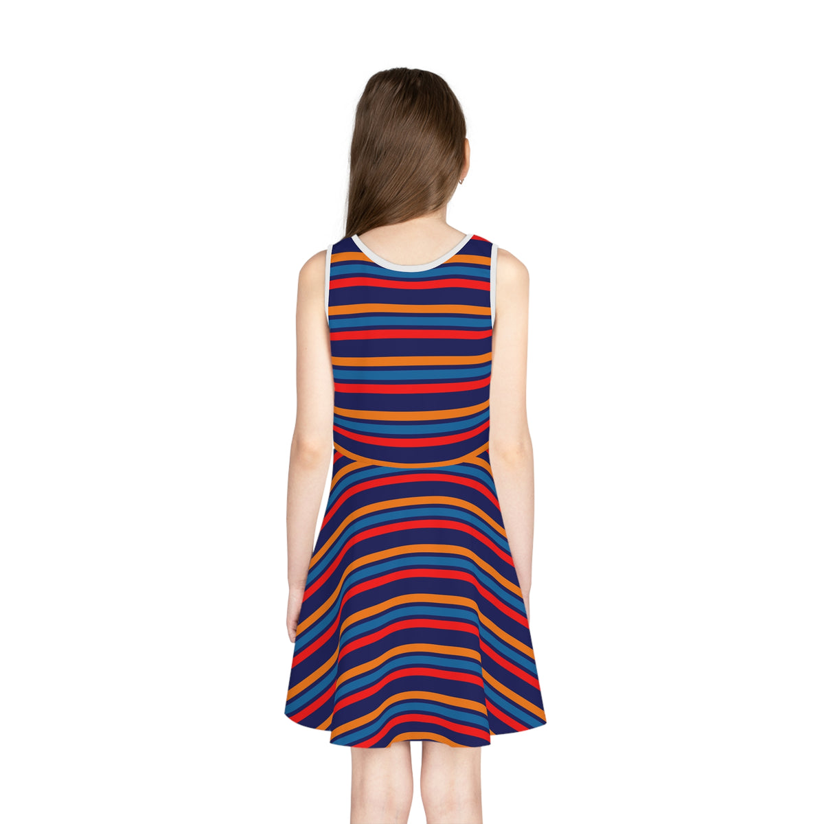 Girls' Striped Sundress — Navy, Red & Orange Summer Dress