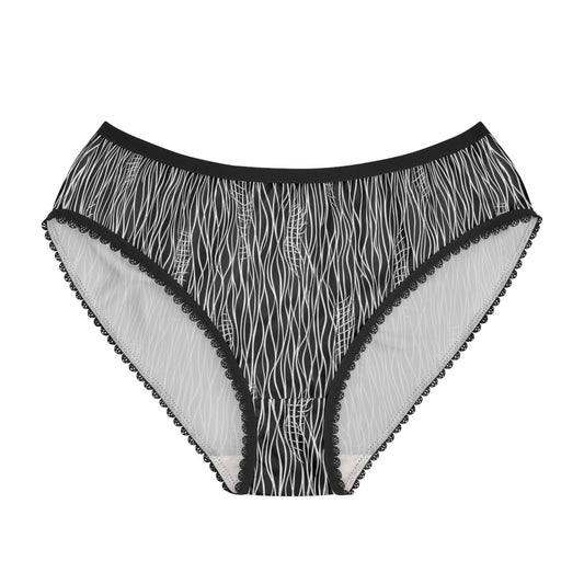 Women's Black Wave Lace-Trim Briefs — All-Over Print Comfortable Underwear