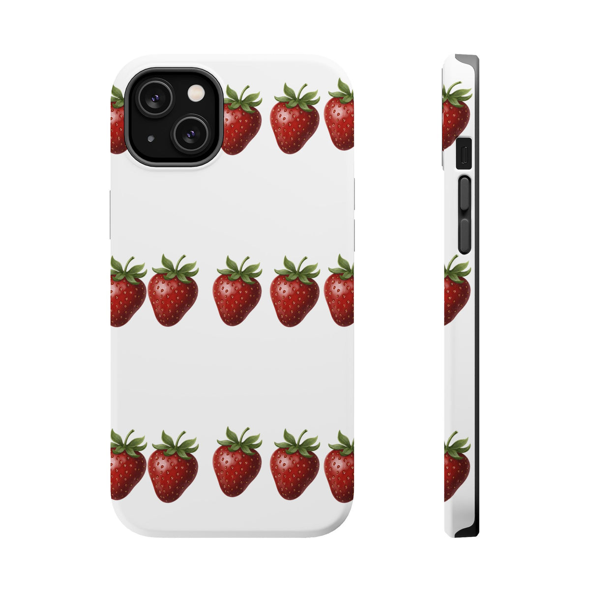 Strawberry Row Phone Case — White MagSafe Magnetic Impact-Resistant Cover