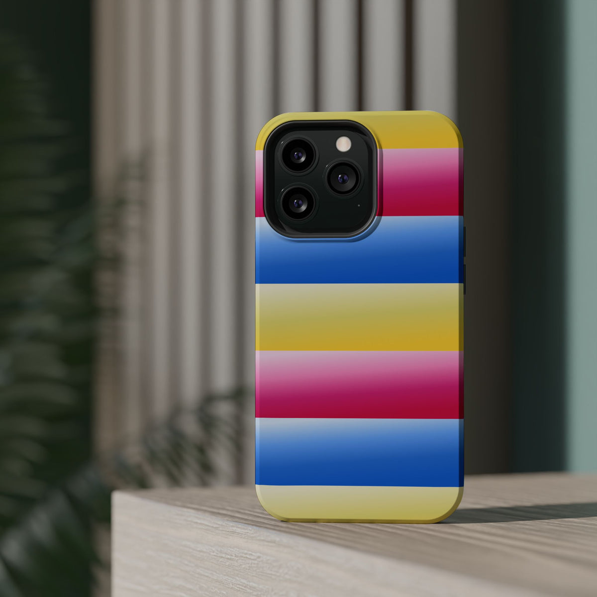 Striped Magnetic Impact-Resistant Phone Case — Colorful Pink Blue Yellow Protection