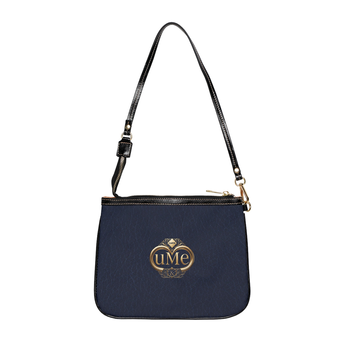 Navy Small Shoulder Bag with Gold 'uMe' Emblem — Elegant Everyday Shoulder Bag