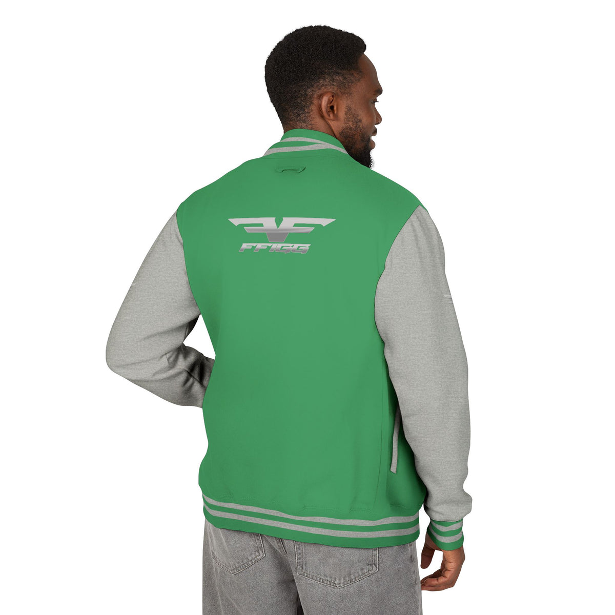 Black and White Varsity Jacket with Winged Logo