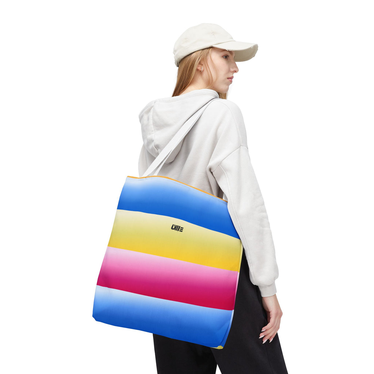 Colorful Pride Stripes Tote Bag – Pastel Blue, Yellow & Pink AOP