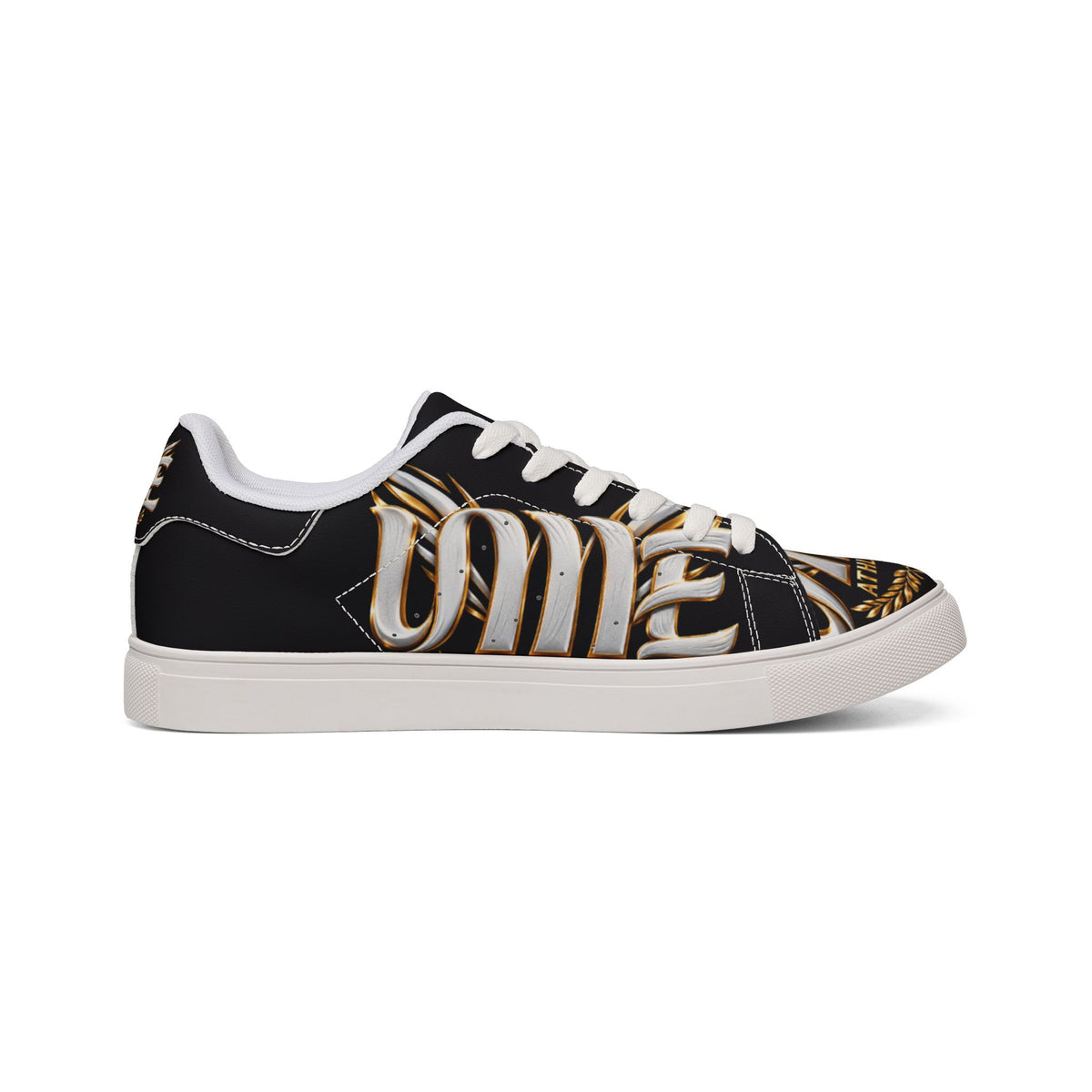 Low-Top Leather Sneakers — Black Gold Athletic Graphic