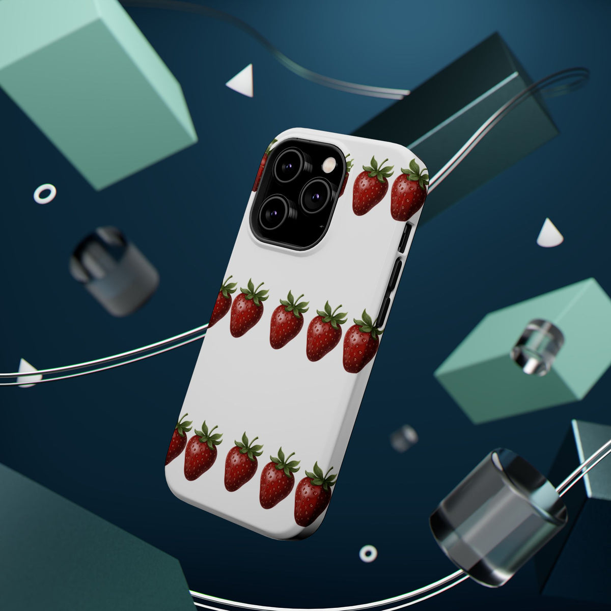 Strawberry Row Phone Case — White MagSafe Magnetic Impact-Resistant Cover