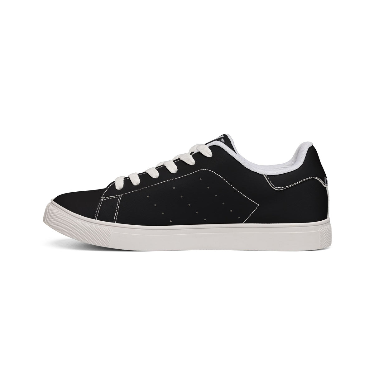 Men's Low-Top Leather Sneakers — Black Retro Logo Casual Shoes