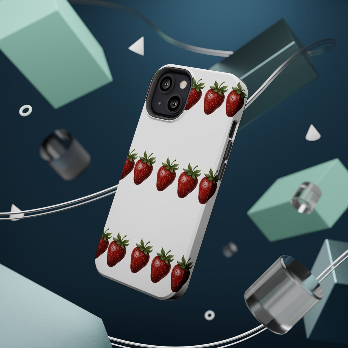Strawberry Row Phone Case — White MagSafe Magnetic Impact-Resistant Cover