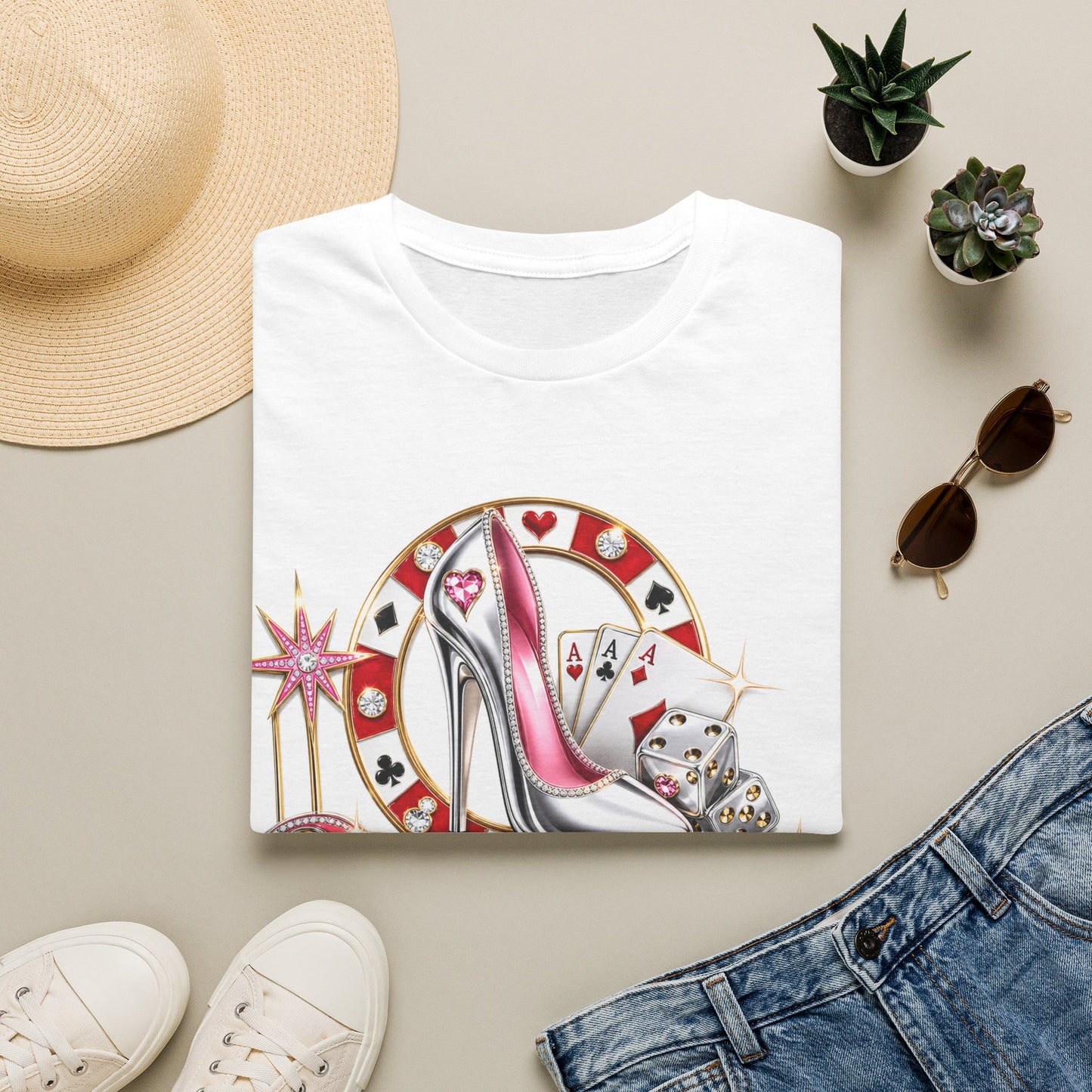 Las Vegas Casino Heels T-Shirt – Retro Vegas Cards & Dice Graphic
