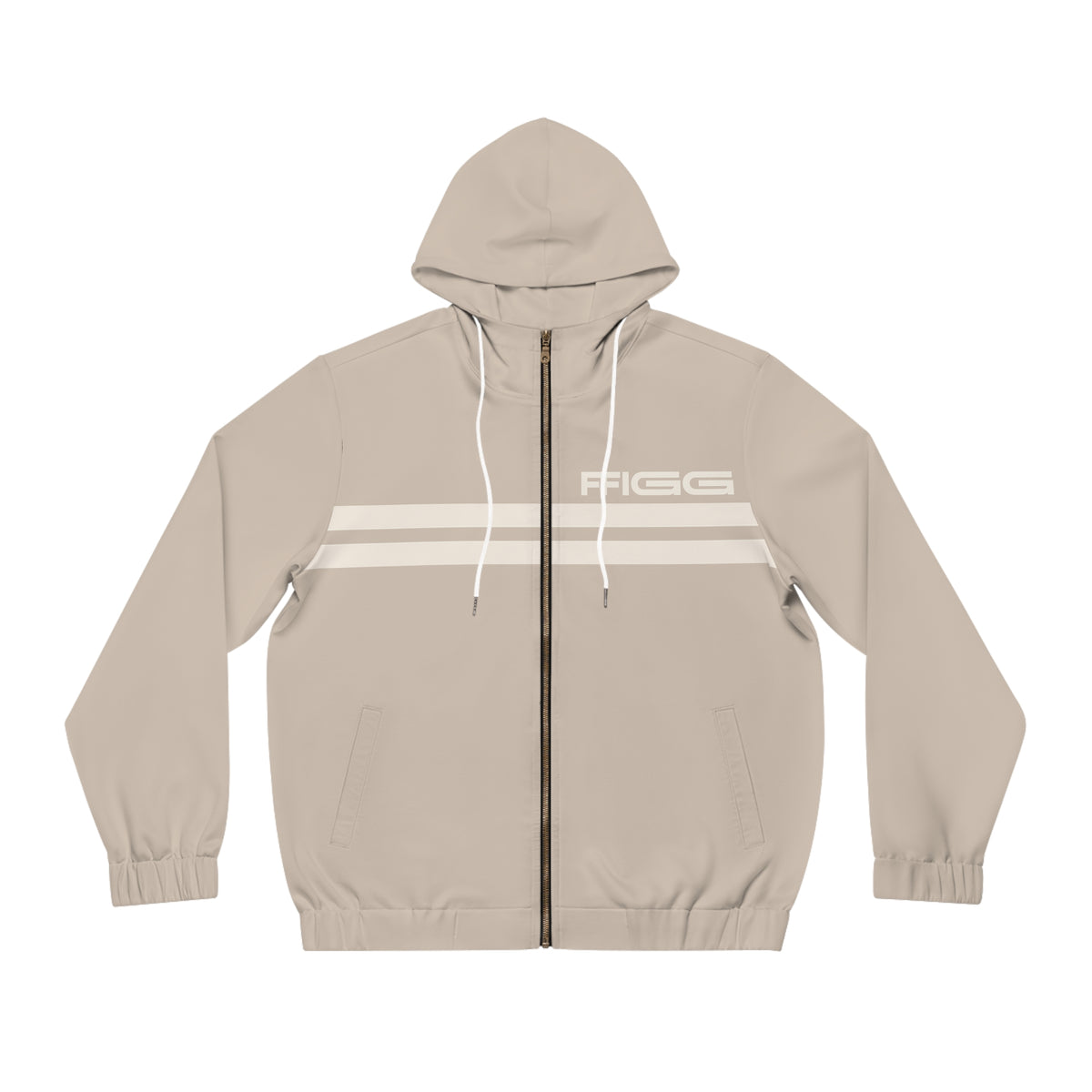 FFiGG Striped Full-Zip Hoodie — Sand Beige All-Over Print
