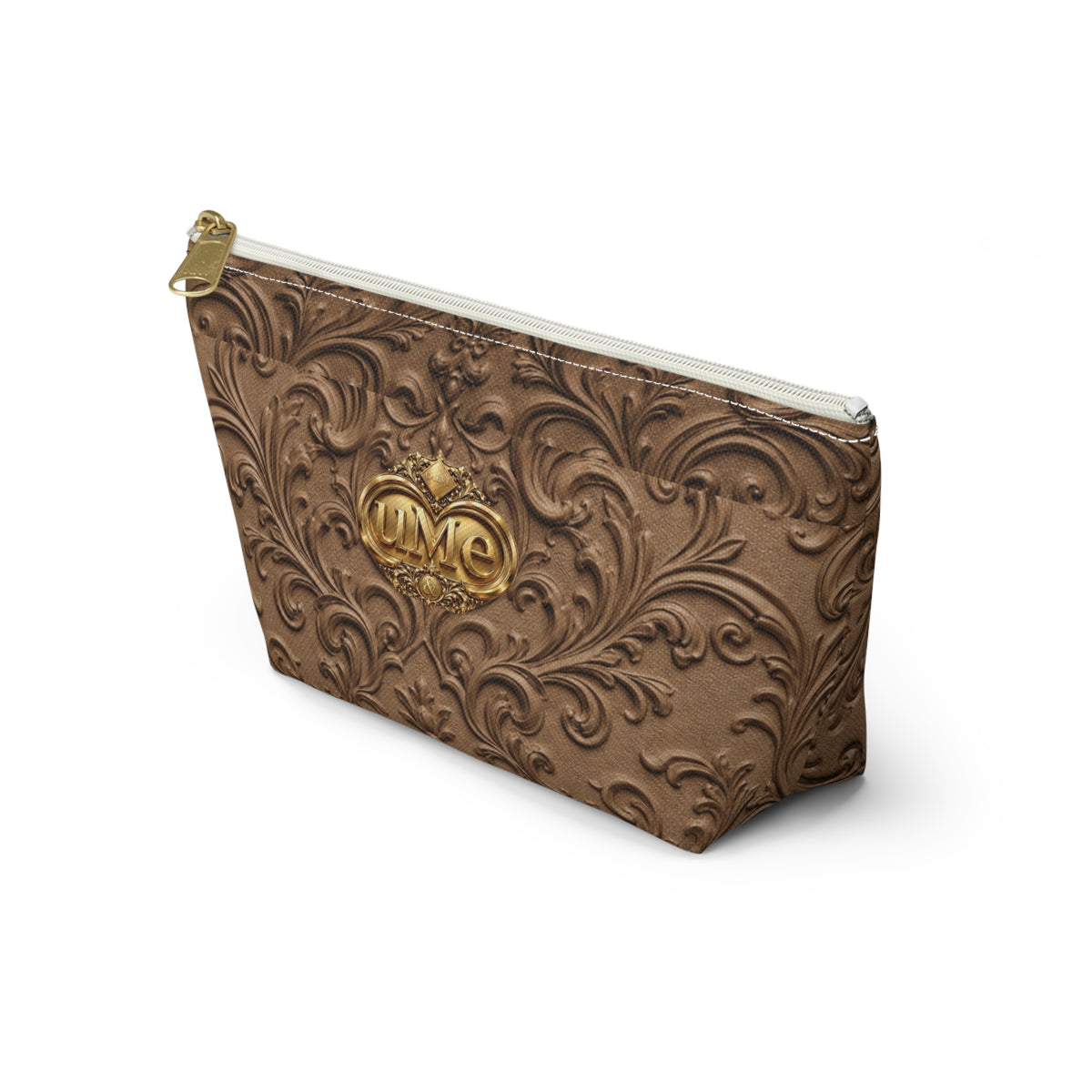 Brown UME Gold Crest Accessory Pouch — All-Over Print