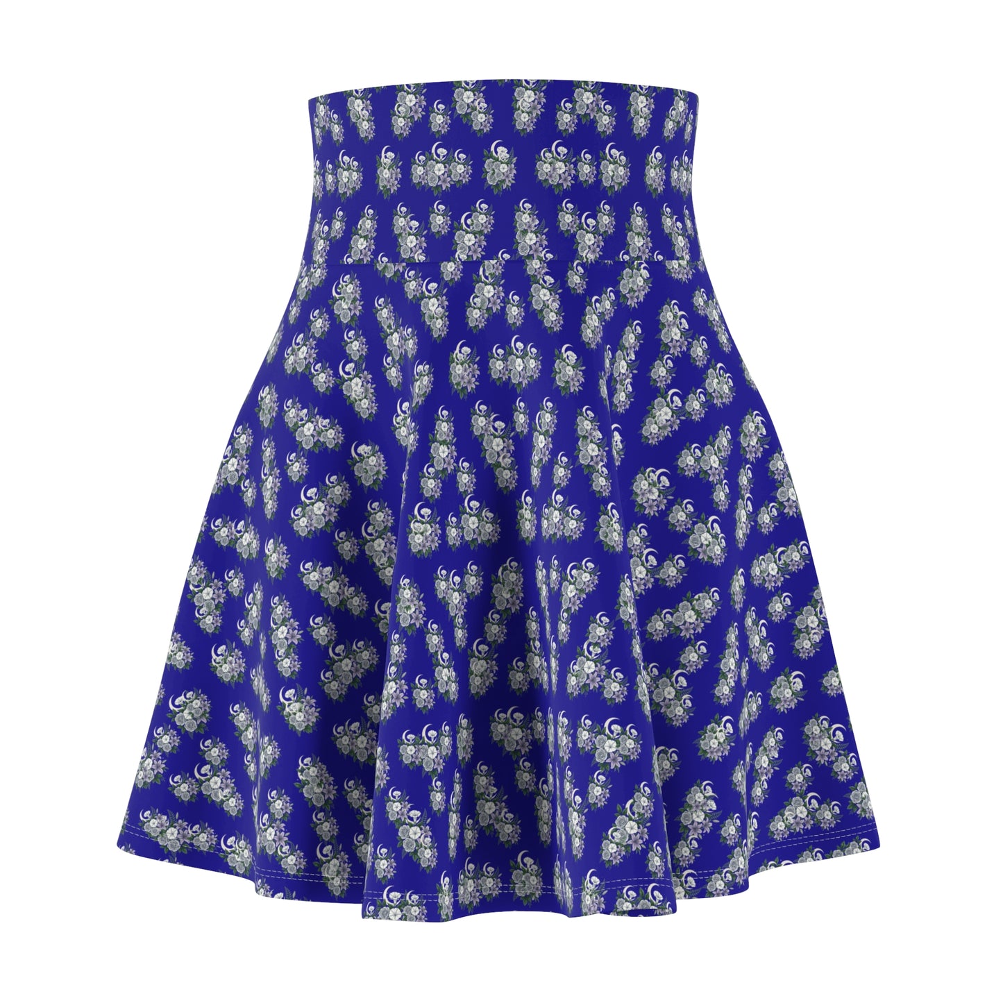 Blue Floral Skater Skirt — Dainty White Blossom All-Over Print