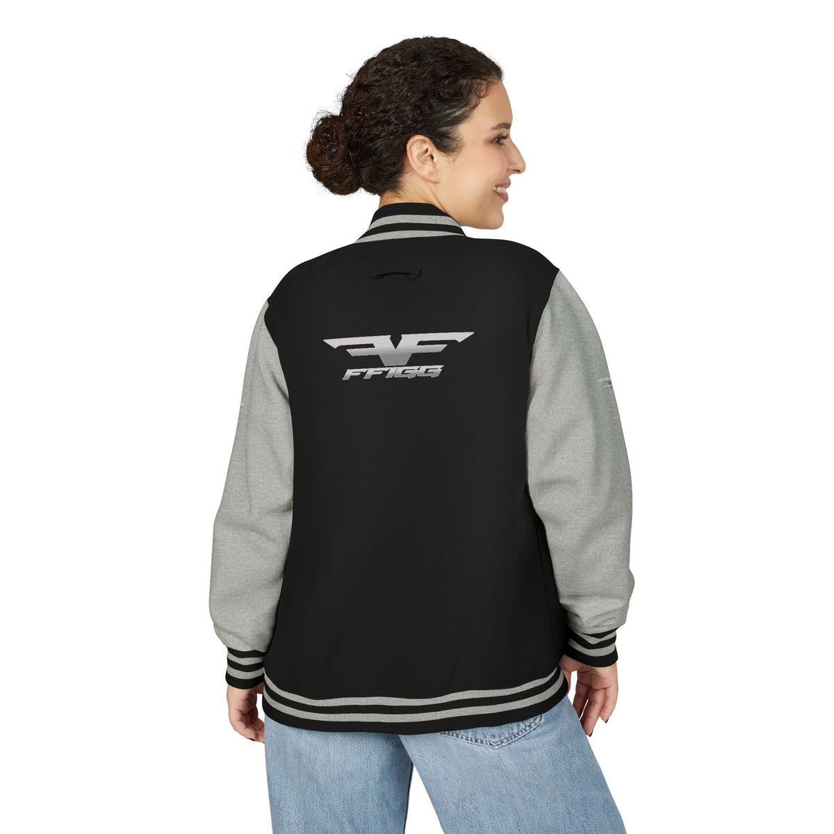 Black and White Varsity Jacket with Winged Logo