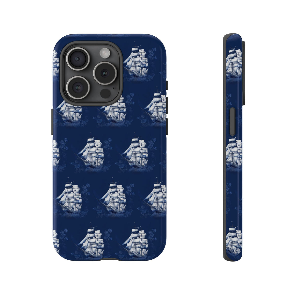 Navy Sailing Ship Phone Case — Navy Blue Vintage Nautical All-Over Print