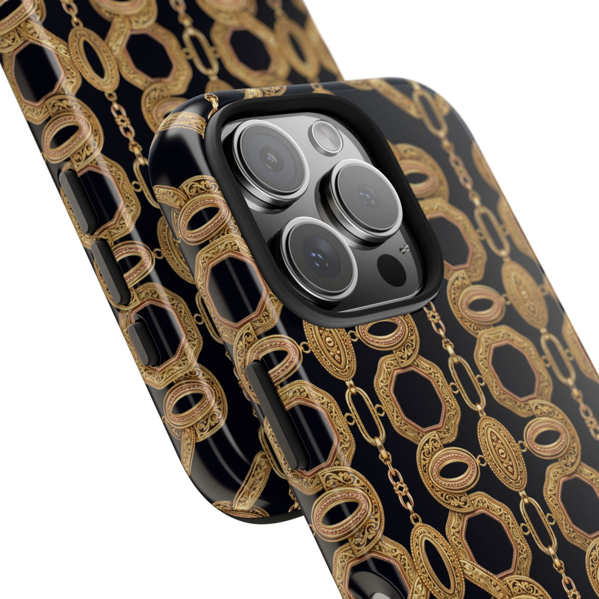 Gold Chain Phone Case — Black & Gold Ornate Chain All-Over Print Tough Cover