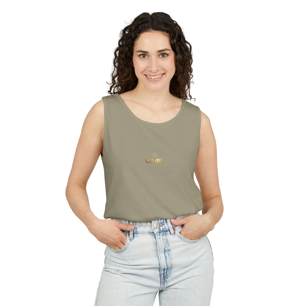 UME Gold Vertical Logo Tank Top – Garment-Dyed Unisex Muscle Tee