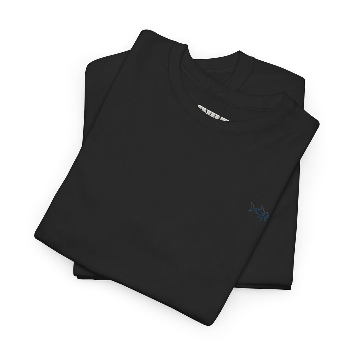 Minimalist string design Fish Tee — Small Chest Fish & Back 'OWE' Graphic