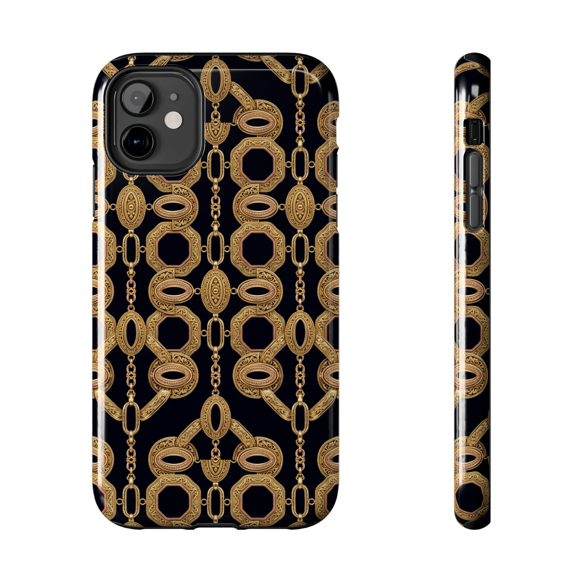 Gold Chain Phone Case — Black & Gold Ornate Chain All-Over Print Tough Cover