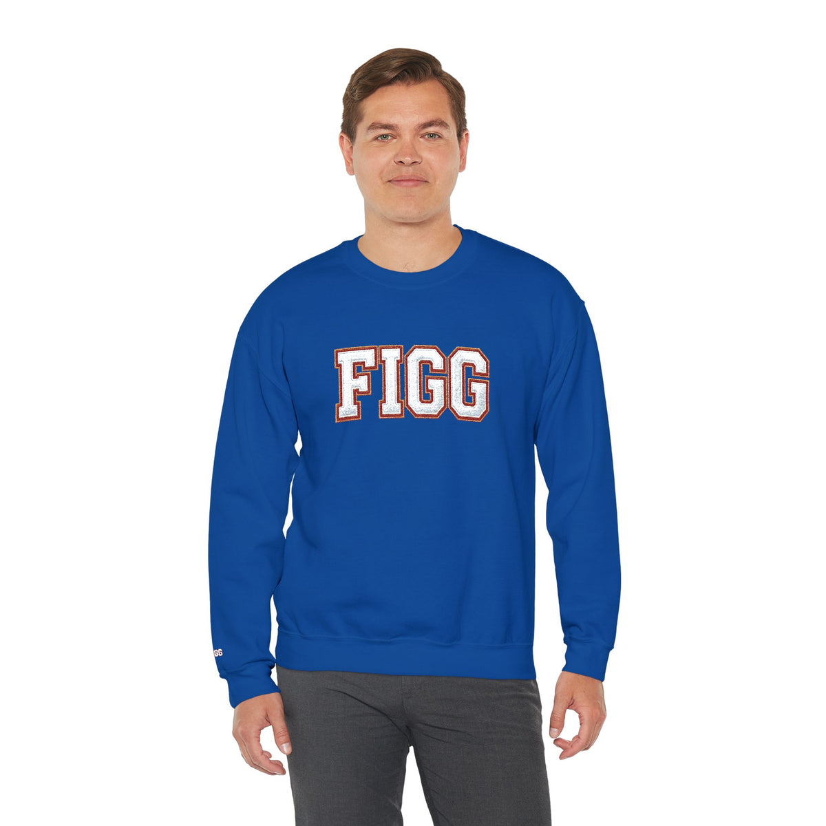 FFiGG Embroidered Collegiate Crewneck — Sport Grey, Black & More Colors