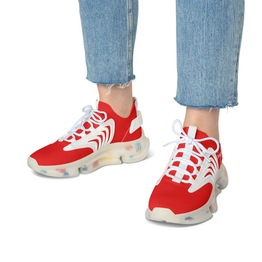 Women's Cherry Red UME Mesh Sneakers — Bold Graphic Cloud Sole Athletic Shoe