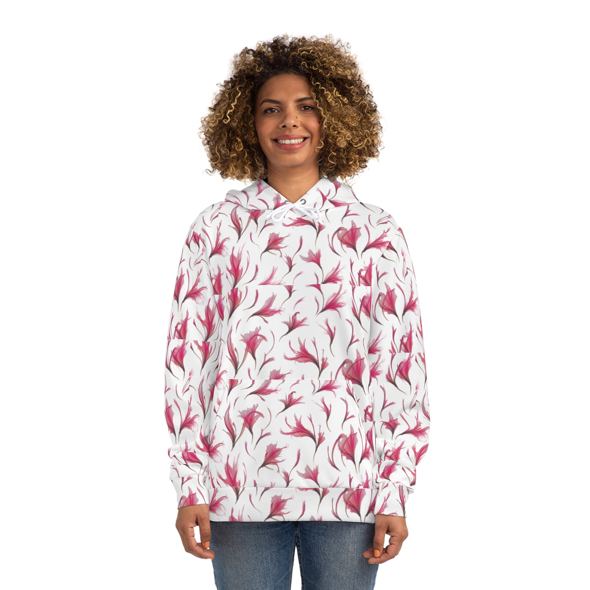 Floral Hoodie — White Pink Floral All-Over Print