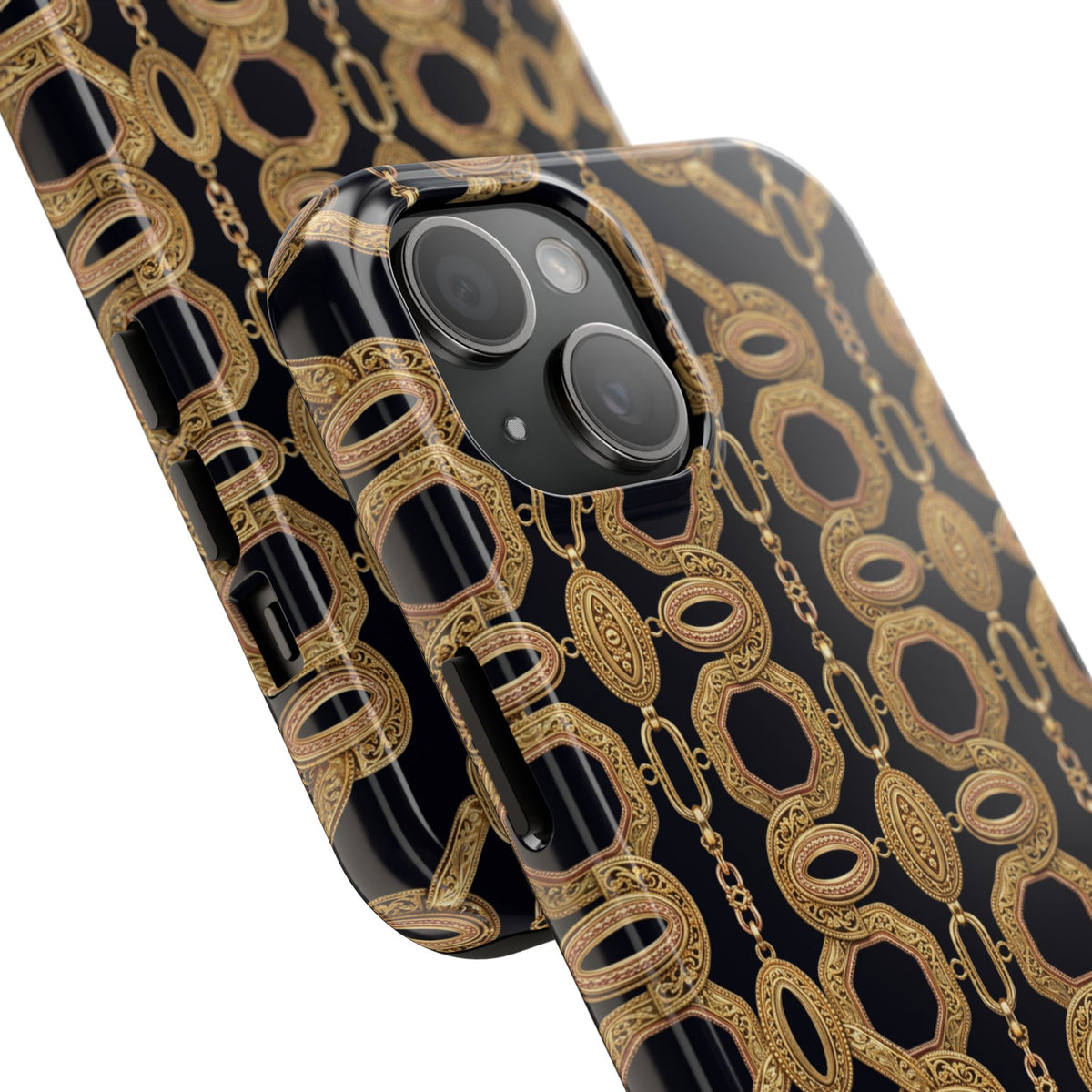 Gold Chain Phone Case — Black & Gold Ornate Chain All-Over Print Tough Cover