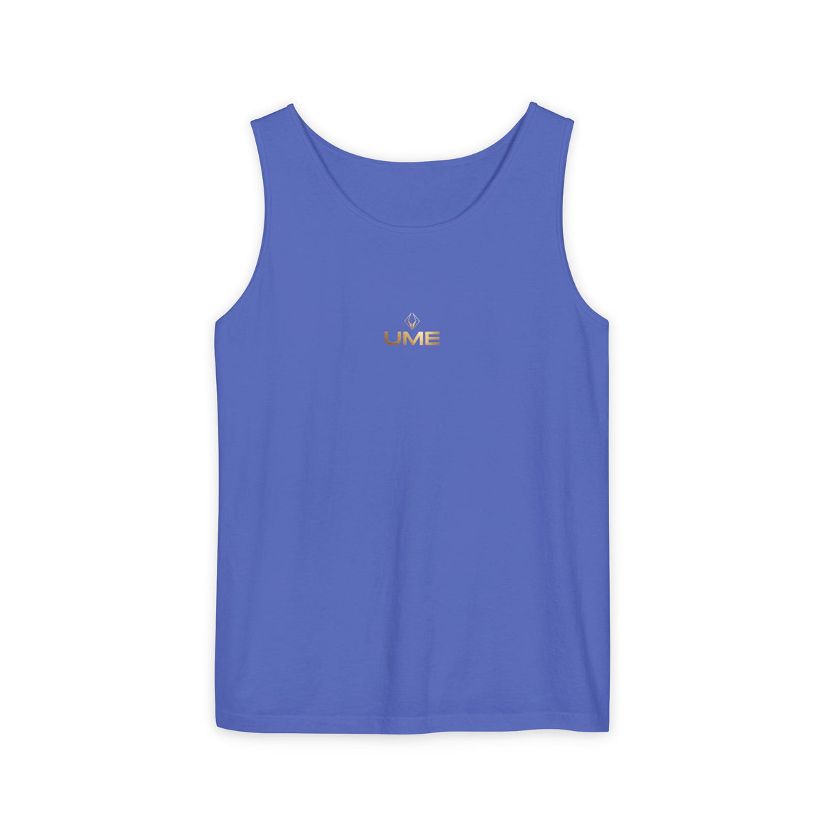 UME Gold Vertical Logo Tank Top – Garment-Dyed Unisex Muscle Tee