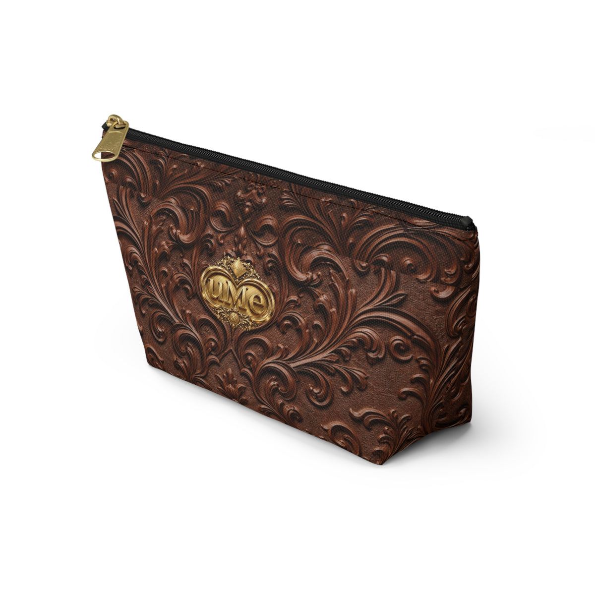 Brown UME Gold Crest Cosmetic Pouch — All-Over Print