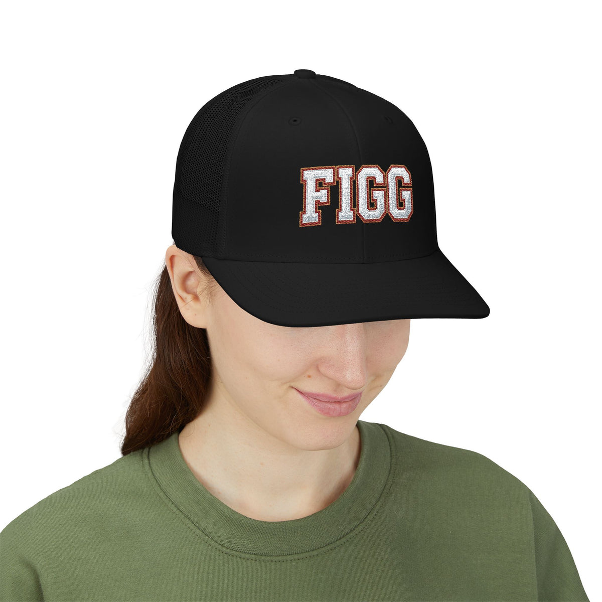 FFiGG Embroidered Vintage Trucker Cap — Black, Grey & Loden